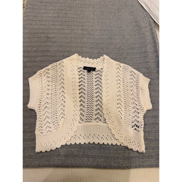 Perceptions New York Womens Small White Open-Knit Short Sleeve Cropped Cardigan - Picture 1 of 6